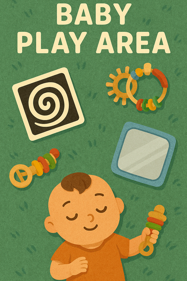 Calm play zone with sensory-friendly toys, weighted blankets, and visual cue charts.