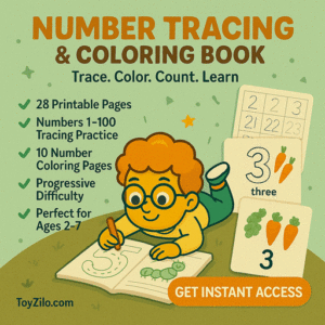 Kids Number Tracing and Coloring Book – Printable digital number workbook for kids with 1–100 tracing and number coloring activities