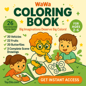 Zilo Kids Coloring Book – Digital educational coloring book for kids with vehicles, fruits & butterflies